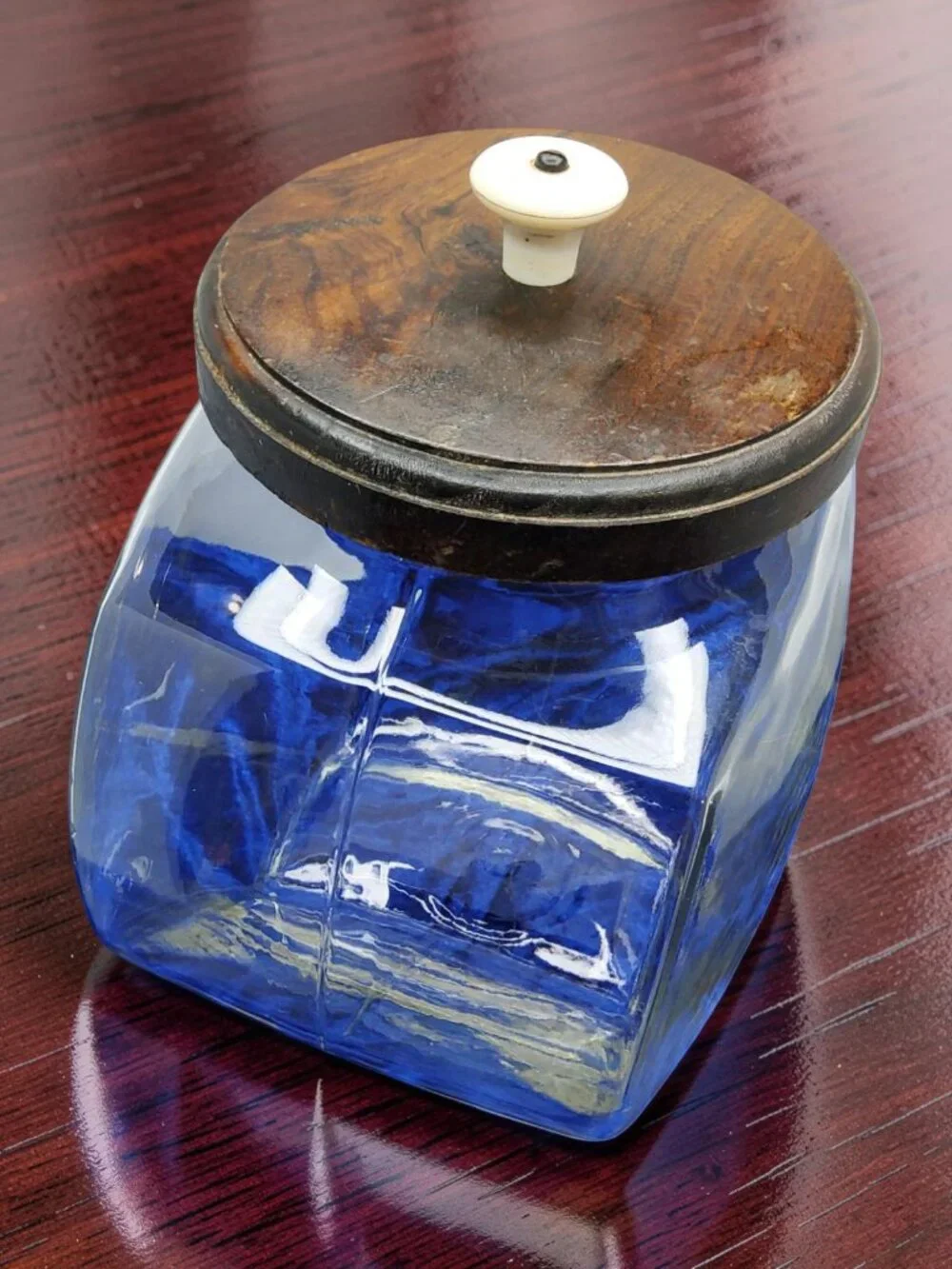 vintage large old fashion general store candy jar w/wooden lid